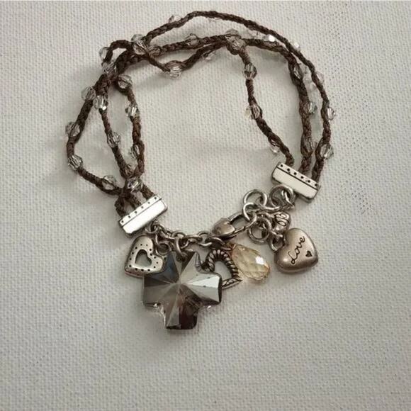BRIGHTON KARMA‎ jeweled crystal cross, heart, and love triple strand bracelet - Picture 4 of 6